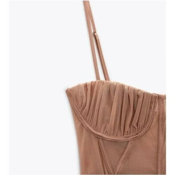 NWOT Zara dusty rose ruched tulle corset mini dress XS - Picture 8 of 16